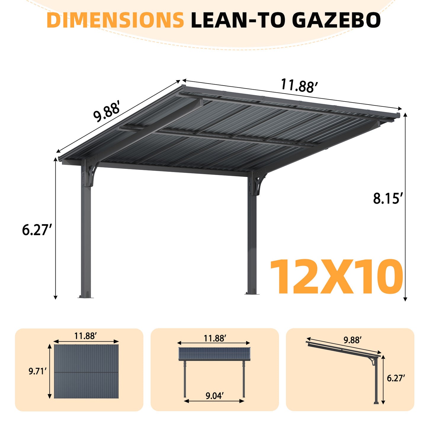 YODOLLA 12' x 10' Gazebo Outdoor Grill Hardtop Pergola Freestanding Carport Pergolas