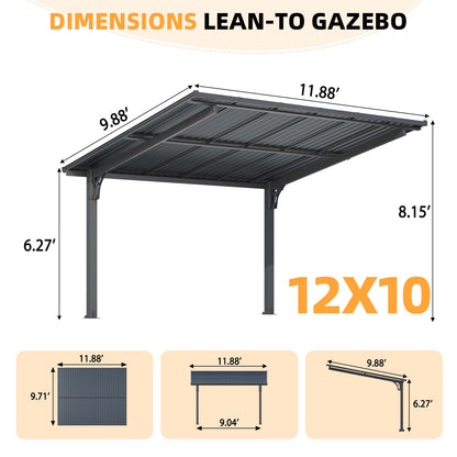 YODOLLA 12' x 10' Gazebo Outdoor Grill Hardtop Pergola Freestanding Carport Pergolas