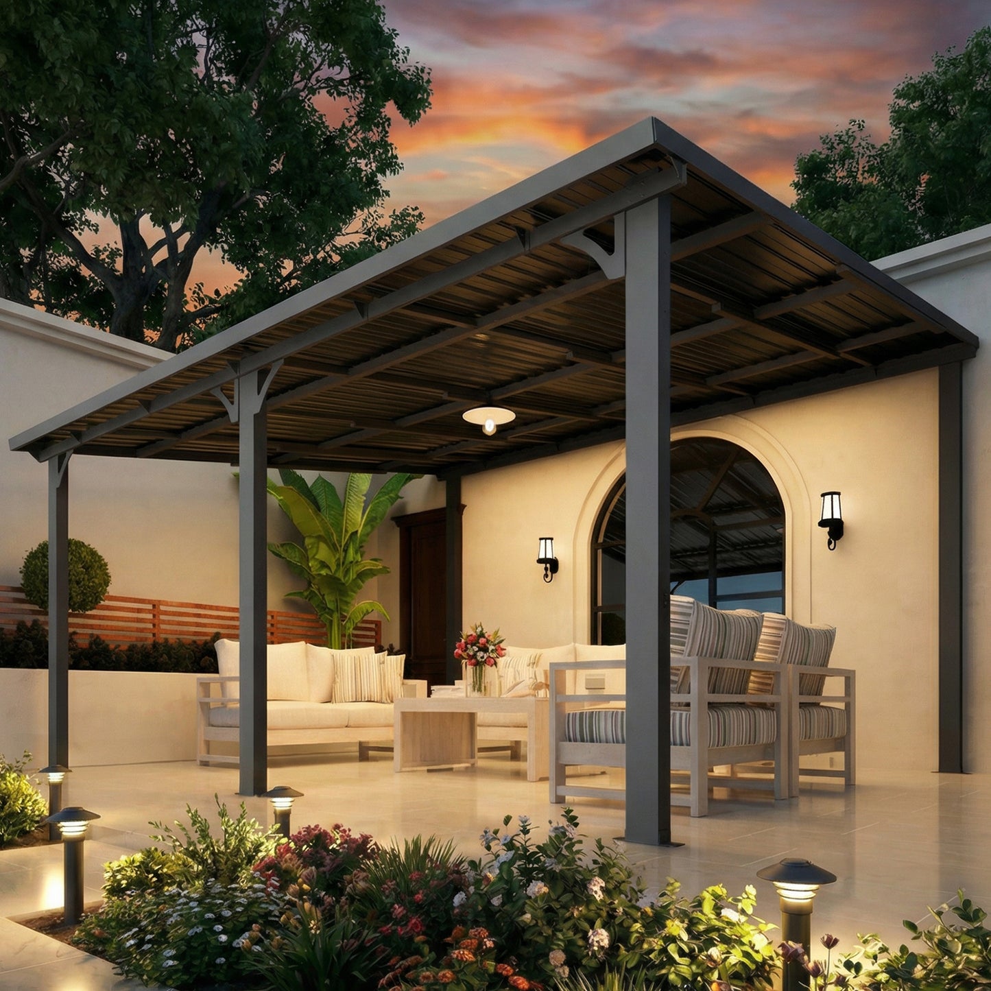YODOLLA 14'x12' Pergola  Hardtop Gazebo Outdoor Lean to Metal Pergolas and Gazebos