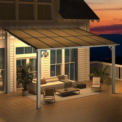 YODOLLA 12' x 8' Hard Top Lean to Gazebo Outdoor Pergola, Dark Gray