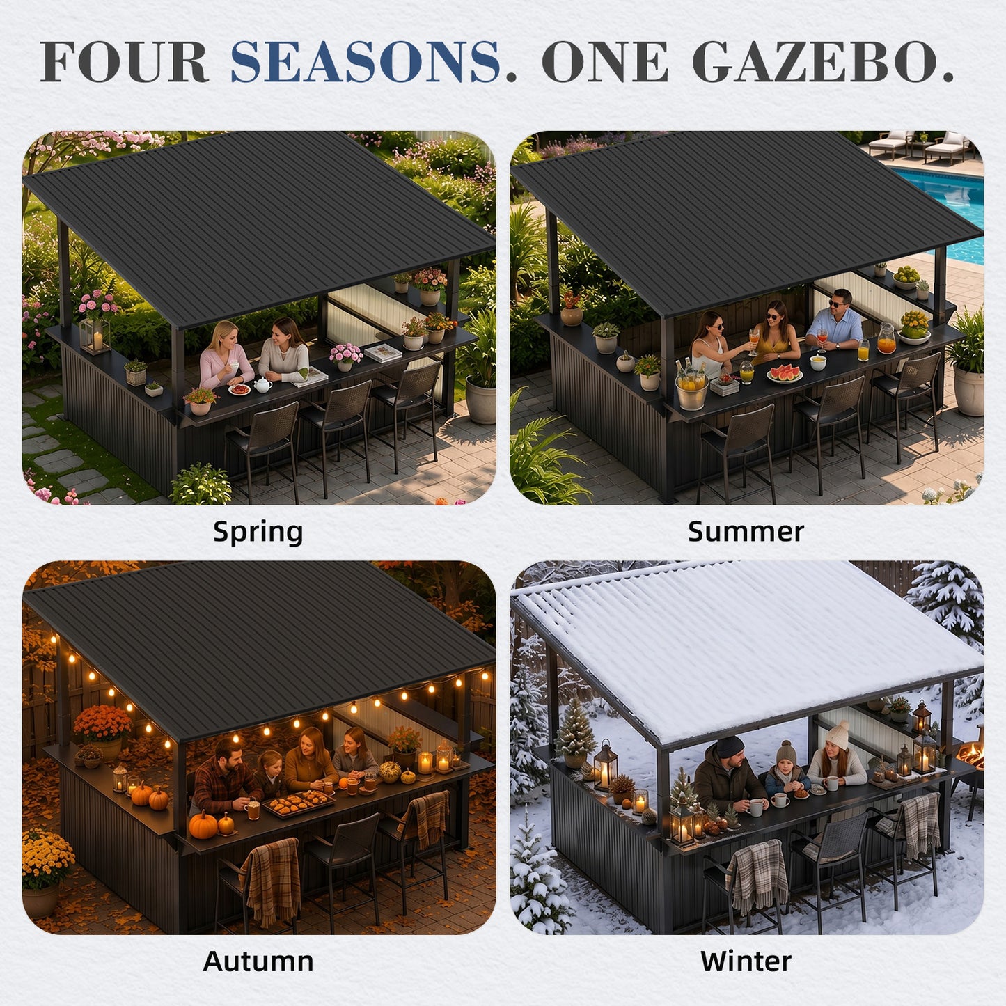 YODOLLA 10'x12' Gazebo Bar Hardtop BBQ Gazebo & Grill Shelter