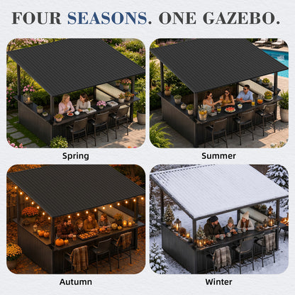 YODOLLA 10'x12' Gazebo Bar Hardtop BBQ Gazebo & Grill Shelter