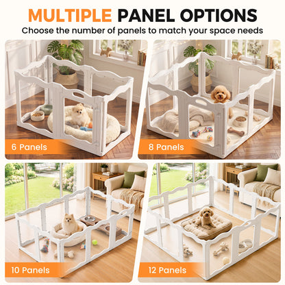 YODOLLA Pet Clear Acrylic Dog Playpen Indoor w/Door, 24" H, 12 Panels, White