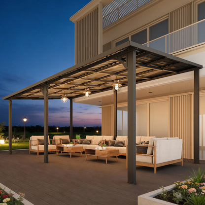 YODOLLA 20' x 10' Pergola Hardtop Gazebo Wall-Mounted Heavy Duty Lean to Metal Awnings Gazebos