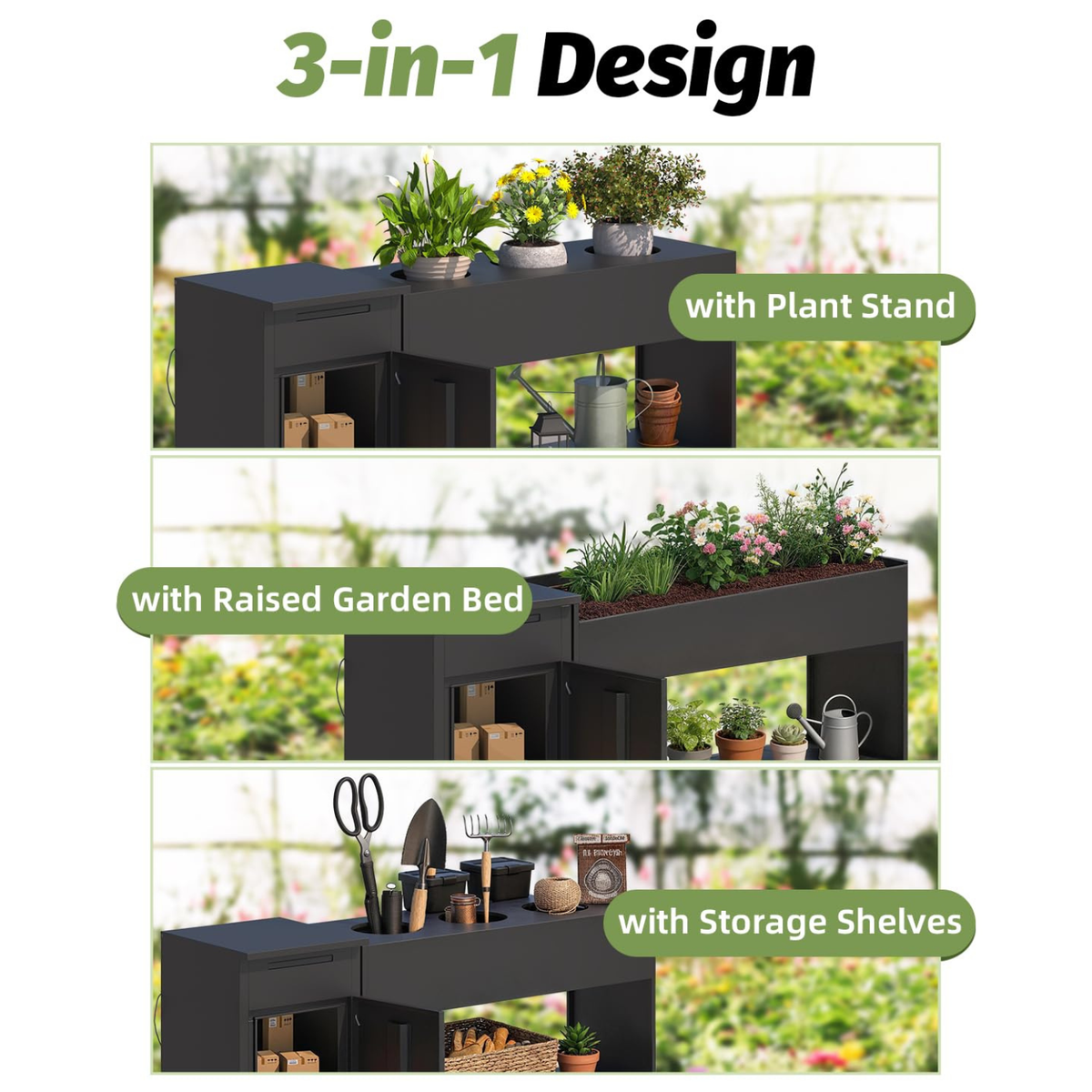 YODOLLA 3‑in‑1 Outdoor Parcel Drop Box with Raised Garden Bed & Storage Shelves