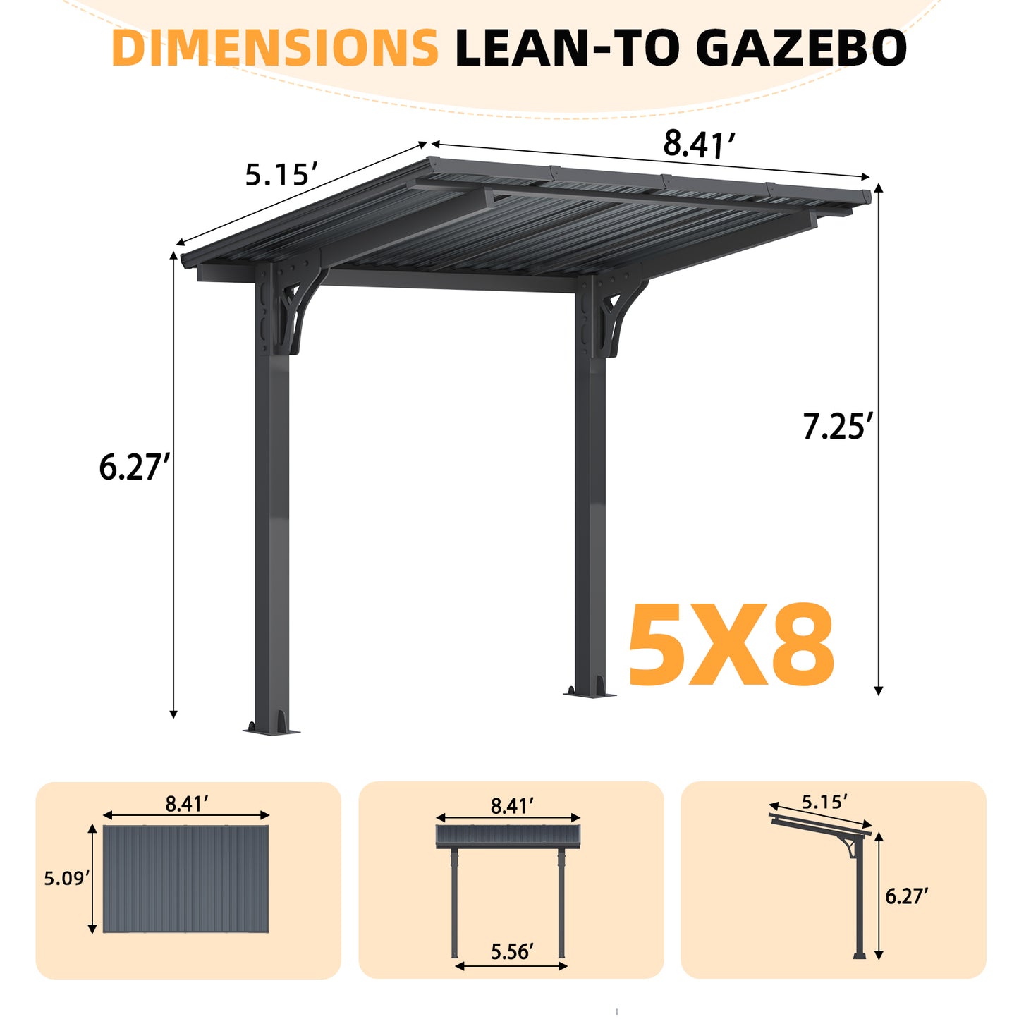 YODOLLA 8' x 5' Gazebo Outdoor Grill Hardtop Pergola Freestanding Carport Pergolas