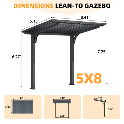 YODOLLA 8' x 5' Gazebo Outdoor Grill Hardtop Pergola Freestanding Carport Pergolas