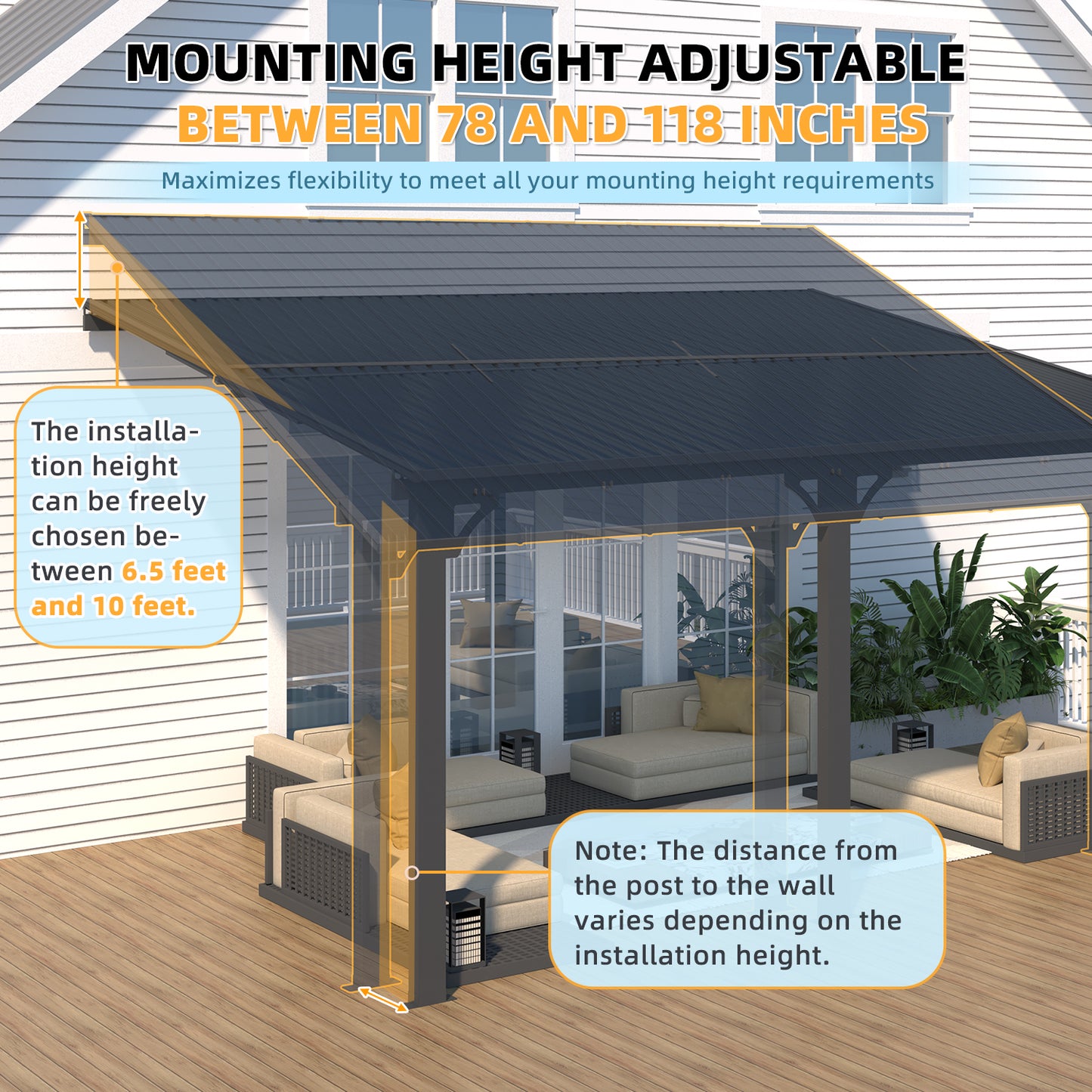 YODOLLA 10x14 Outdoor Hardtop Gazebo Adjustable Height (6.5-9.8Ft) Pergola