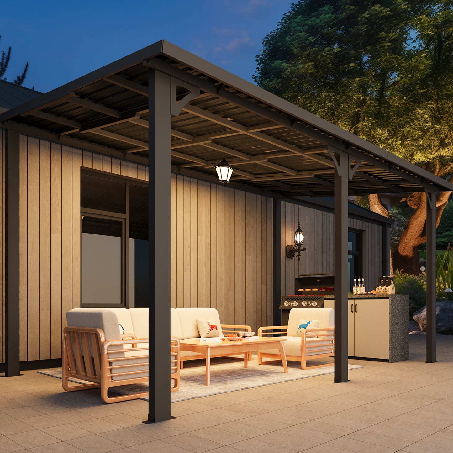 YODOLLA 16' x 8' Pergola Hardtop Gazebo Outdoor Lean to Metal Pergolas and Gazebos