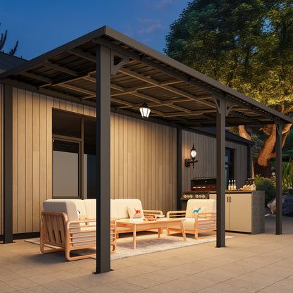 YODOLLA 16' x 8' Pergola Hardtop Gazebo Outdoor Lean to Metal Pergolas and Gazebos