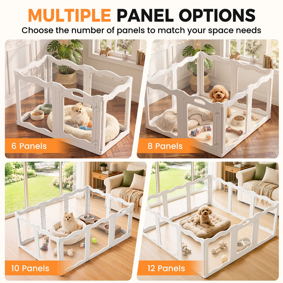 YODOLLA Pet Clear Acrylic Dog Playpen Indoor w/Door, 24" H, 8 Panels, White