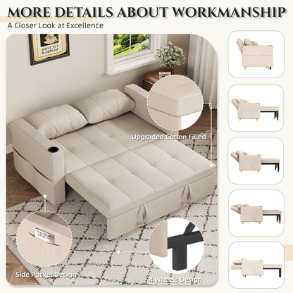YODOLLA Sleeper Chair Bed, 63" Extra Wide Convertible Sofa Bed for Adults, Beige