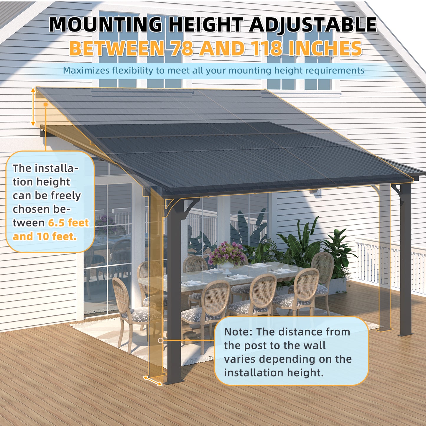 YODOLLA 12x10 Outdoor Hardtop Gazebo Adjustable Height (6.5-9.8Ft) Pergola