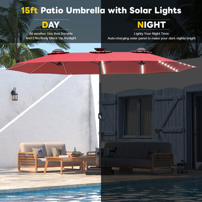 YODOLLA 15ft Patio Umbrella with Solar Lights, Red
