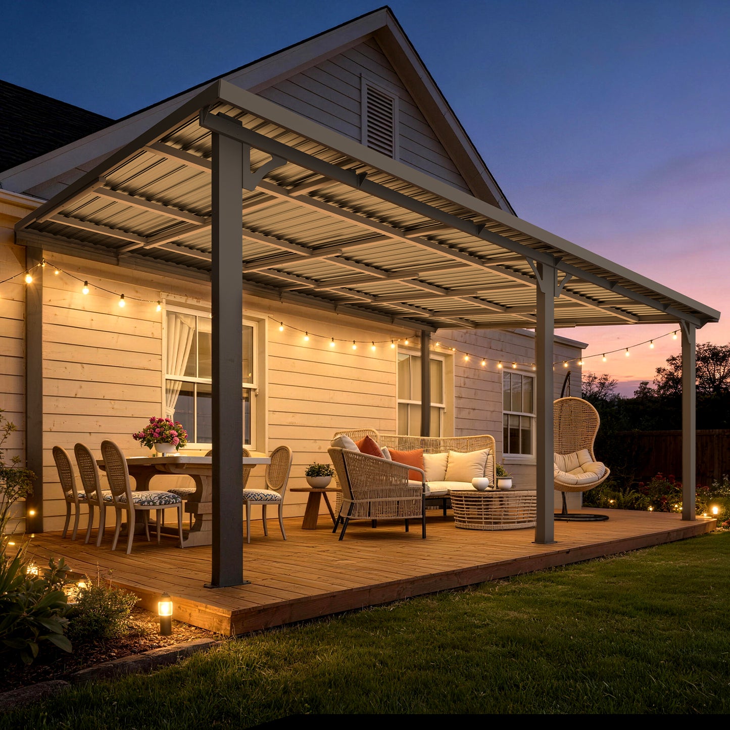 YODOLLA 16' x 12' Outdoor Pergola Hardtop Gazebo Wall-Mounted Lean to Metal Awnings Gazebos
