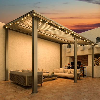 YODOLLA 14' x 8' Hard Top Lean to Gazebo Outdoor Pergola, Dark Gray