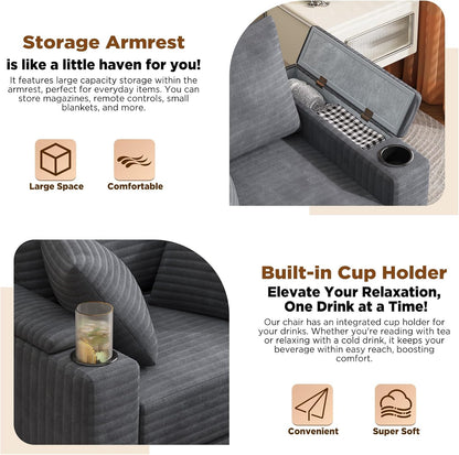 YODOLLA Oversized Chaise Lounge Chair, Lounge Chair Indoor with Ottoman, Grey