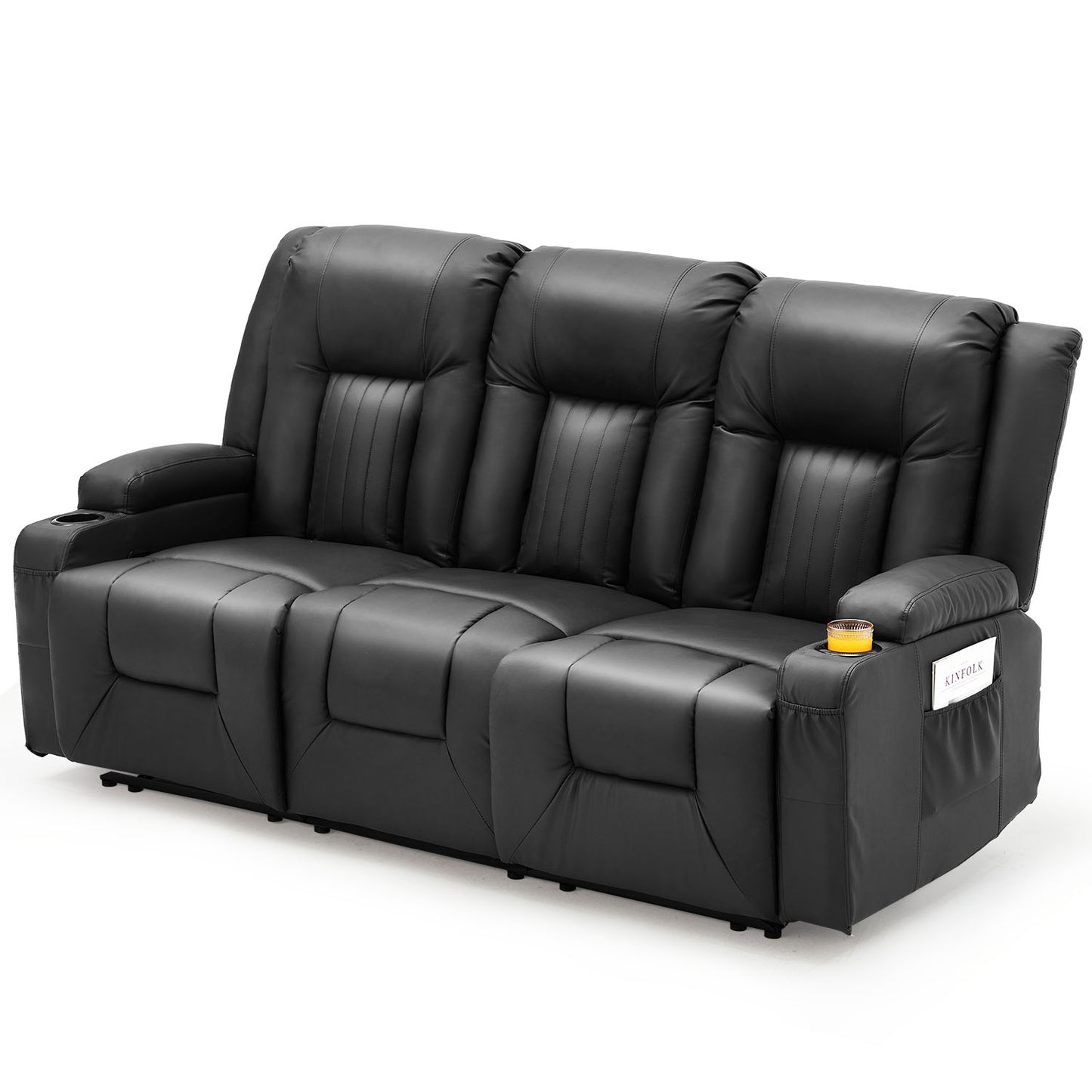 YODOLLA 77" Recliner Sofa Theater Seating with Cup Holders&Side Pockets, Black