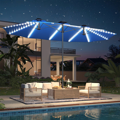 YODOLLA 15ft Patio Umbrella with Solar Lights, Blue
