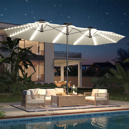 YODOLLA 15ft Patio Umbrella with Solar Lights, Cream