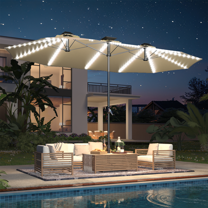 YODOLLA 15ft Patio Umbrella with Solar Lights, Beige