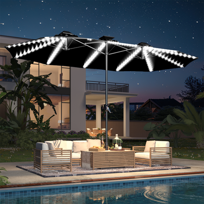YODOLLA 15ft Patio Umbrella with Solar Lights, Black