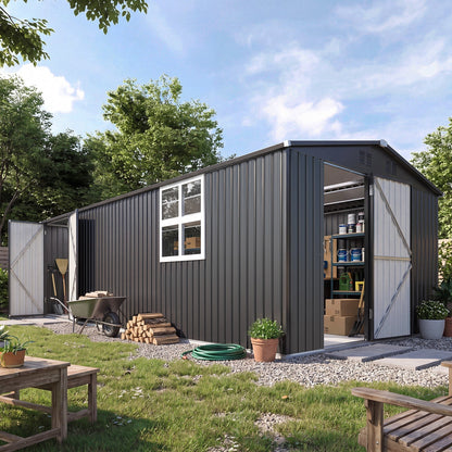 YODOLLA 20' x 10' Outdoor Storage Shed Large 10x20 Metal Sheds with Windows Utility Tool Storage