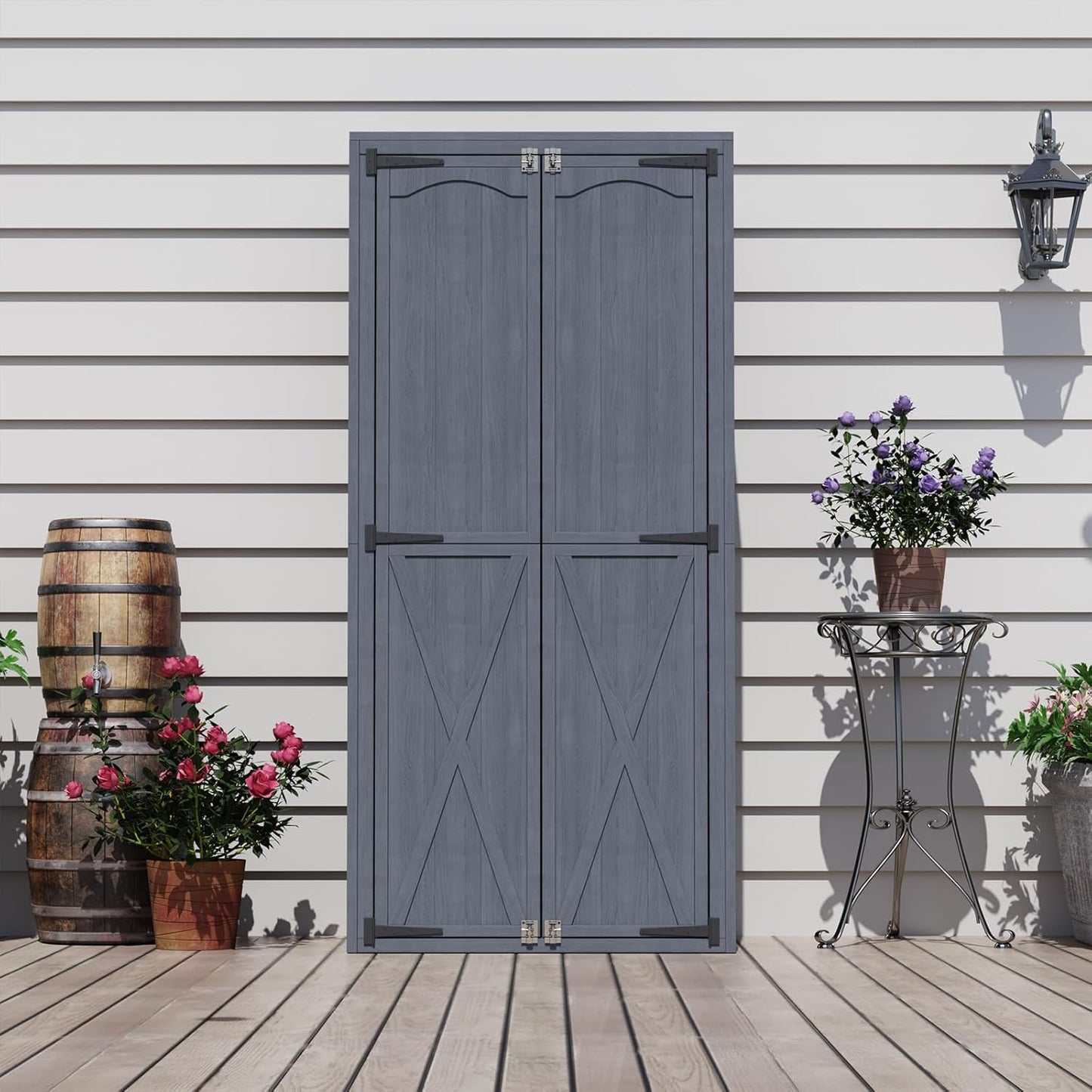 YODOLLA Wooden Storage Cabinet Garden Storage Shed with 3 Adjustable Shelves