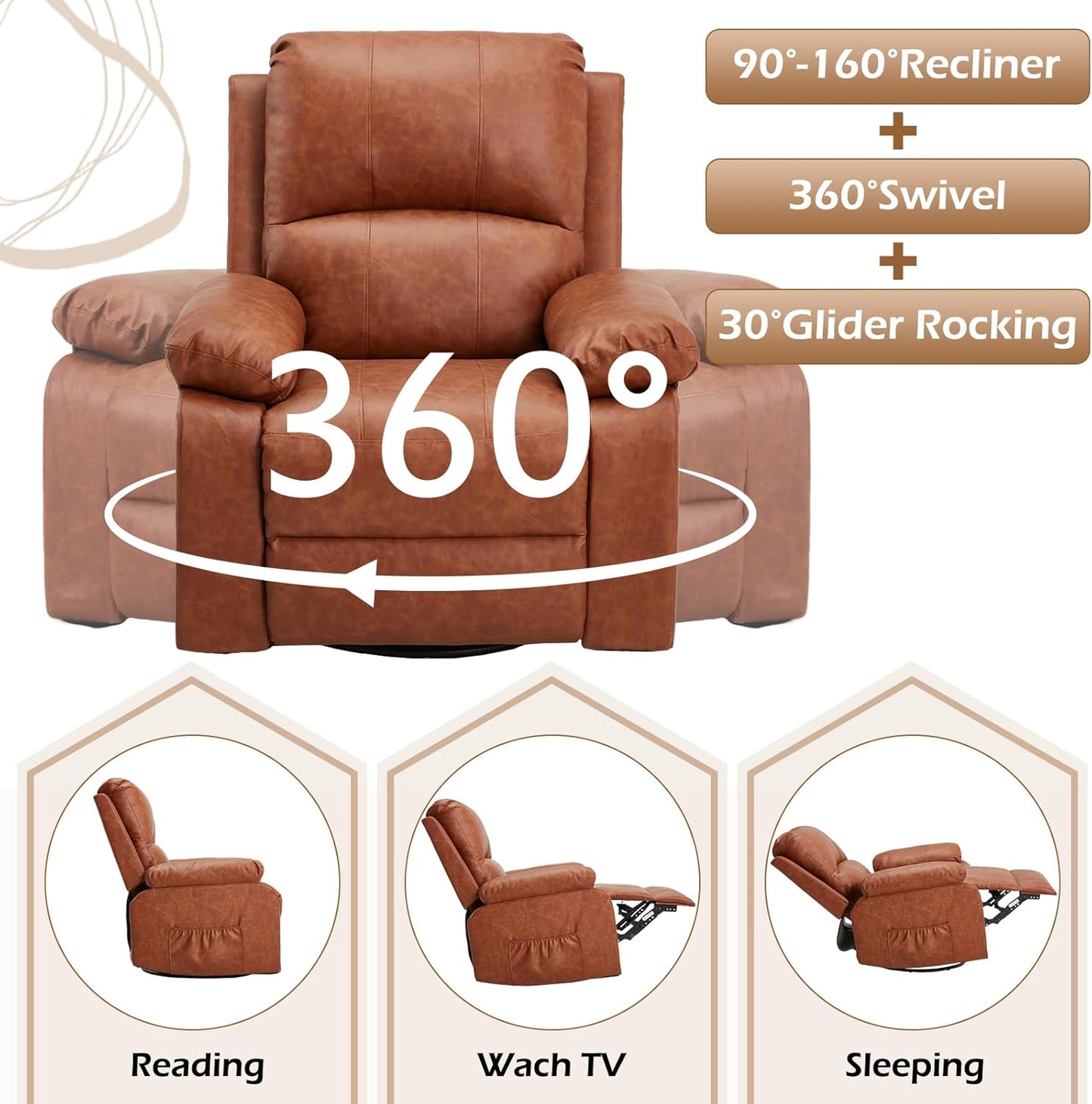 YODOLLA Recliner Chair, 360° Swivel Rocking Chair with Massage and Heat