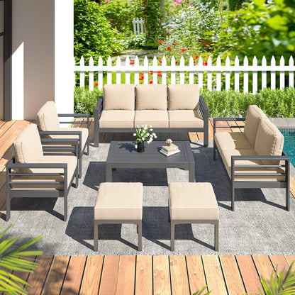 YODOLLA 7 Pieces Aluminum Patio Furniture Set, Beige Cushions
