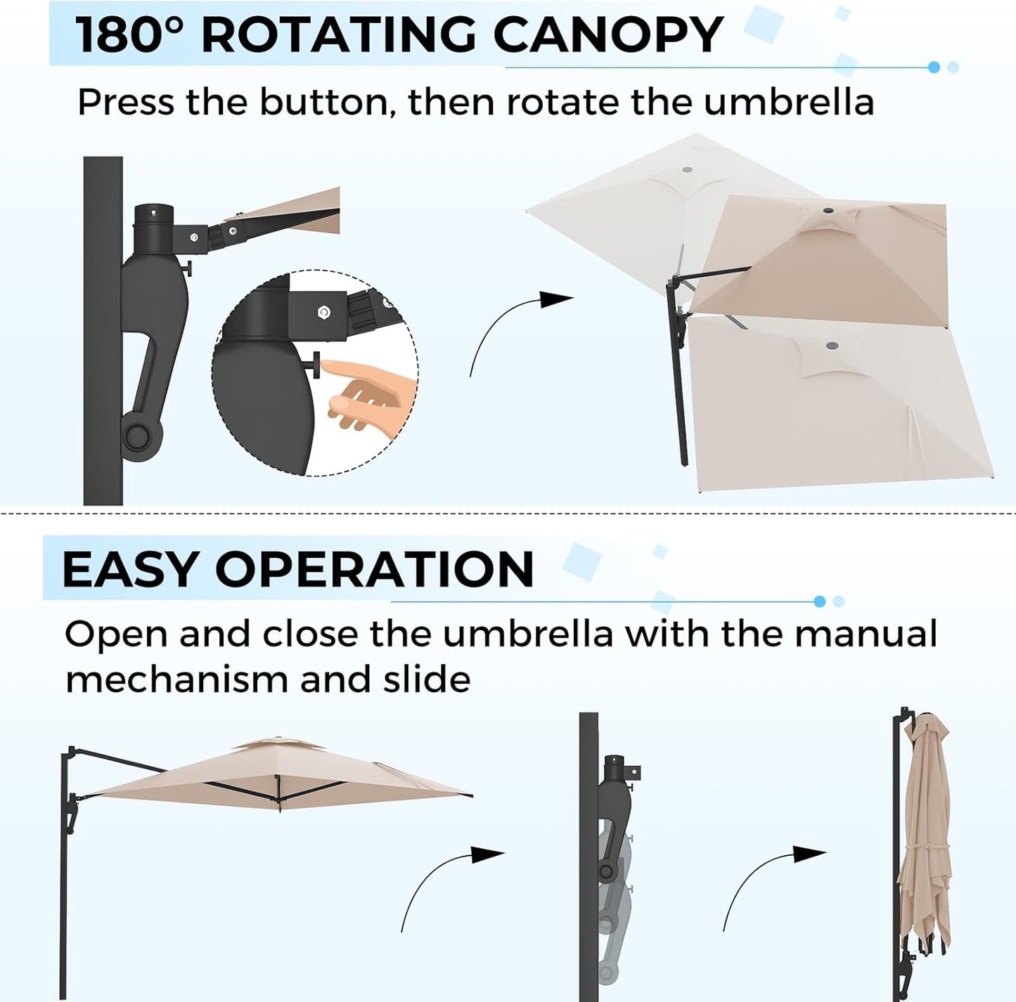 YODOLLA 10ft Solar LED Cantilever Patio Umbrella, Rectangular Wall Mounted Outdoor Large Offset Umbrellas