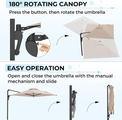 YODOLLA 10ft Solar LED Cantilever Patio Umbrella, Rectangular Wall Mounted Outdoor Large Offset Umbrellas