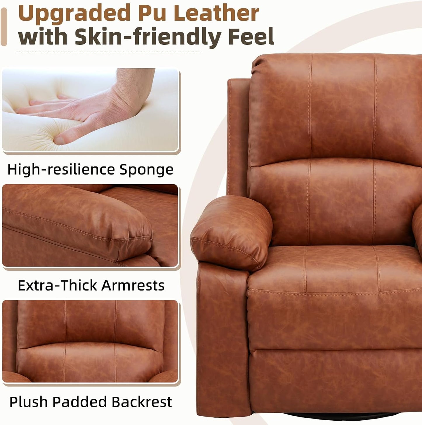 YODOLLA Recliner Chair, 360° Swivel Rocking Chair with Massage and Heat