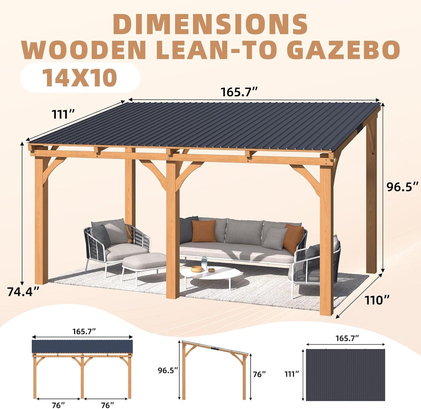 YODOLLA Wall Mounted Outdoor Wood Gazebo for Patio