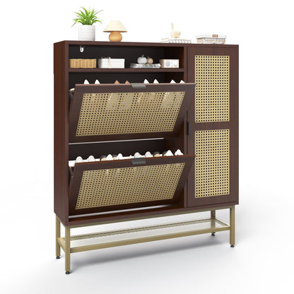 YODOLLA Rattan Shoe Cabinet Storage Organizer with 2 Tilt Drawers Living Room