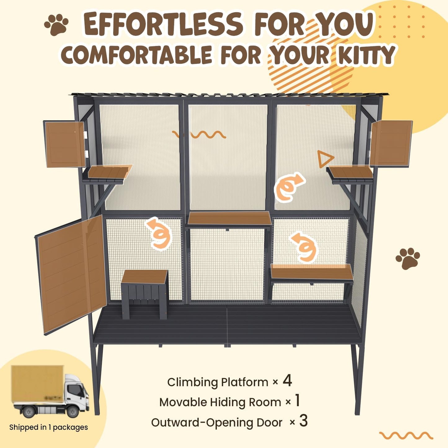 YODOLLA 67" Catio Window Cat Outdoor Enclosure Large Wood Cat House