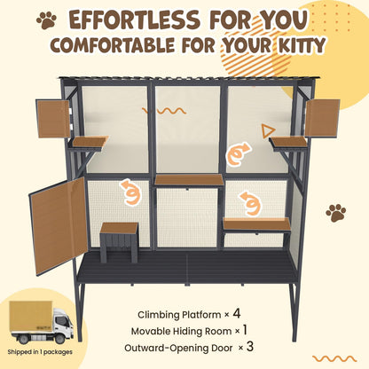 YODOLLA 67" Catio Window Cat Outdoor Enclosure Large Wood Cat House