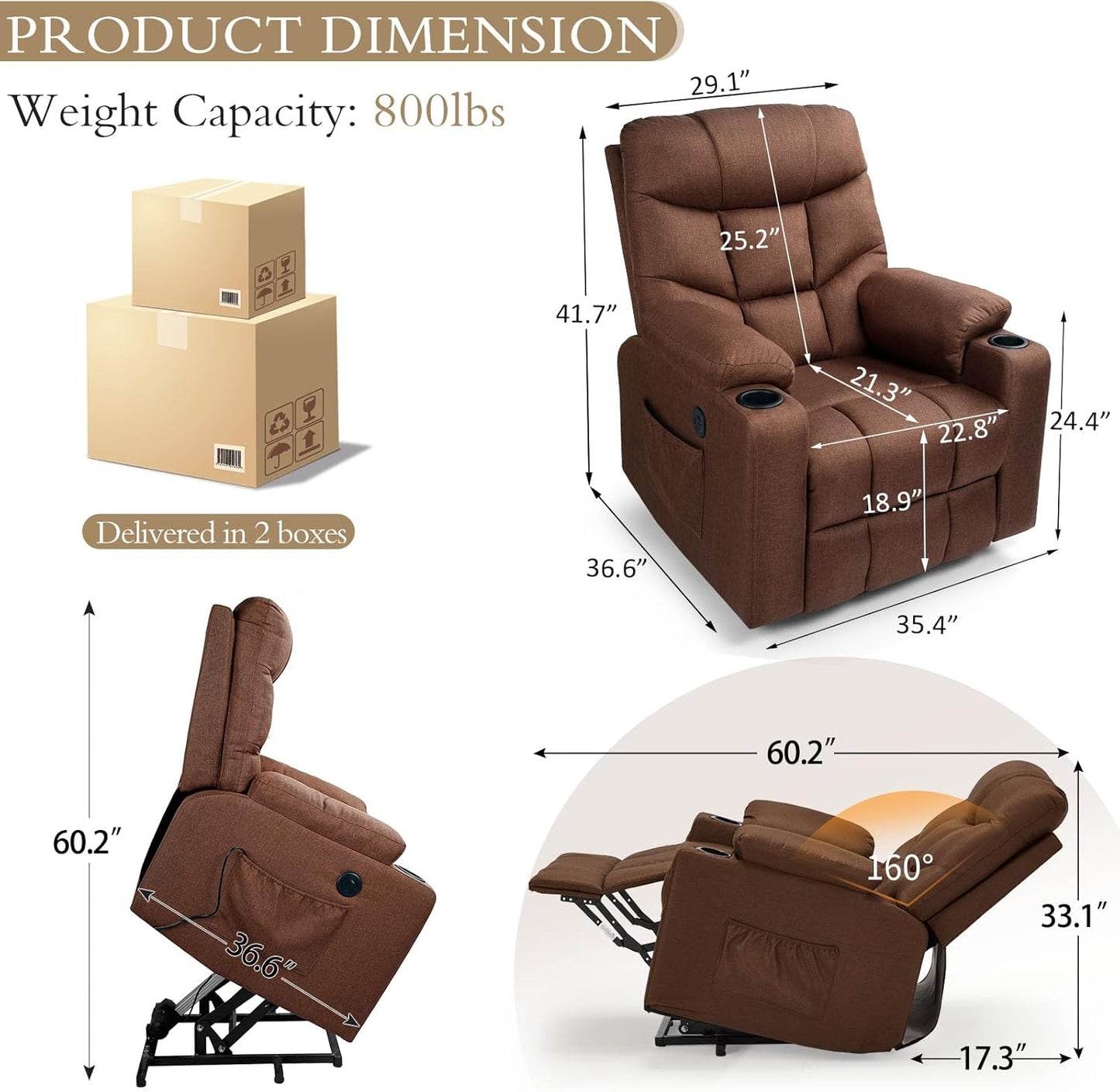YODOLLA Massage Power Lift Recliner for Elderly