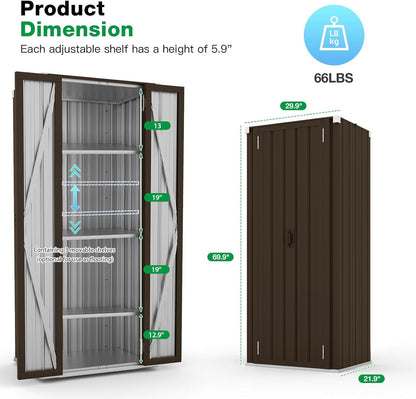 YODOLLA Outdoor Storage Cabinets with Shelves Metal Storage Cabinets Shed, Brown