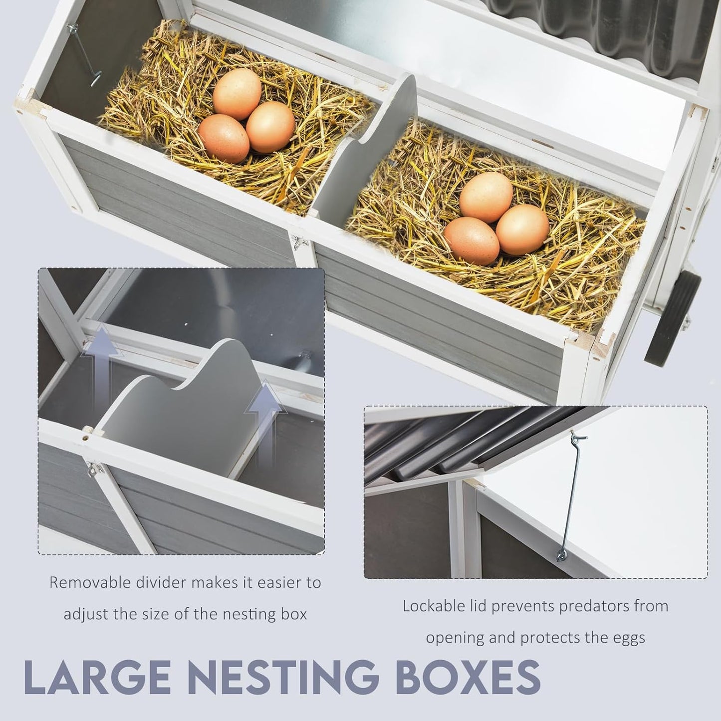 YODOLLA 95“ Wooden Chicken Coop Chicken Tractor Hen House, Natural Wood