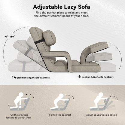 YODOLLA Folding Floor Chair, Small Sofa with Adjustable Backrest and Footrest
