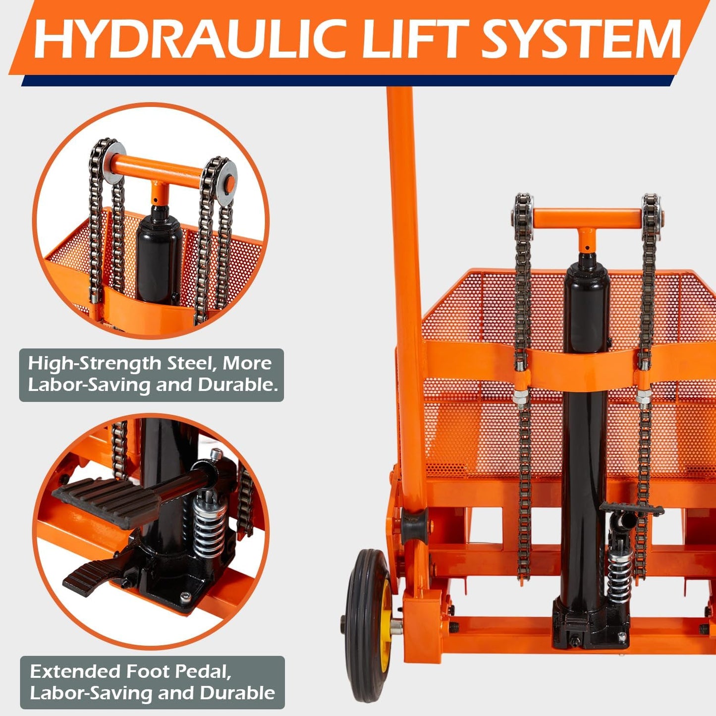 YODOLLA Hydraulic Material Lift Winch Stacker, Foot Pedal Lift Cart