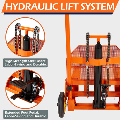 YODOLLA Hydraulic Material Lift Winch Stacker, Foot Pedal Lift Cart