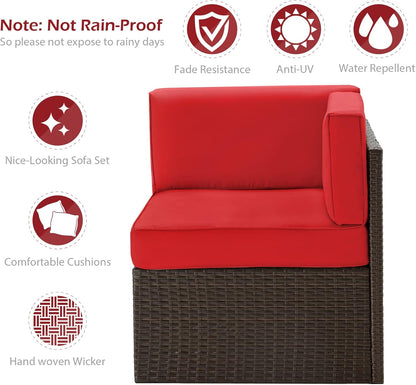YODOLLA 7 Piece Outdoor Patio Furniture Set, Brown & Red