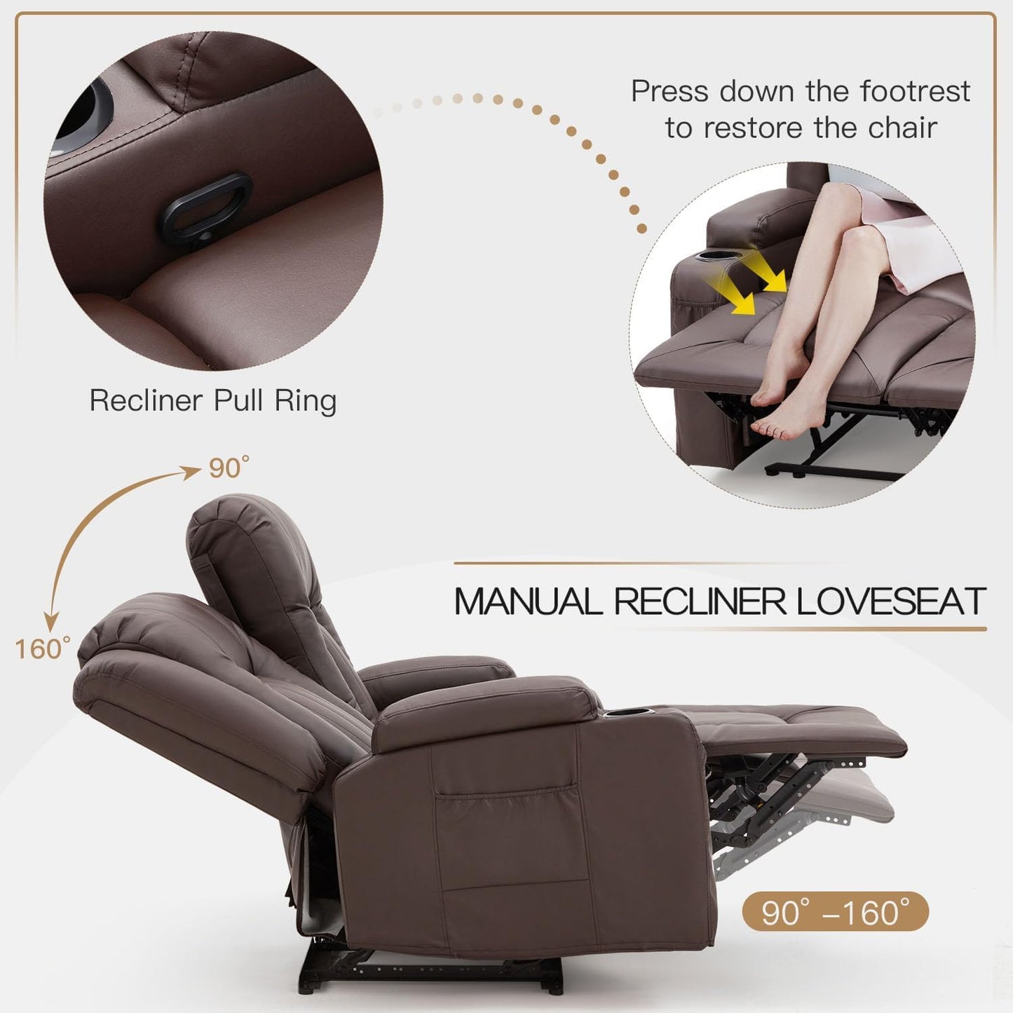 YODOLLA Reclining Loveseat Double Recliner Home Theater Seating, Brown