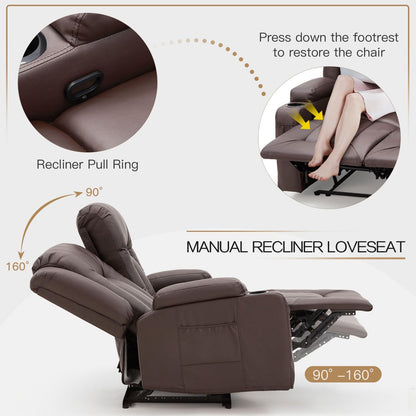 YODOLLA Reclining Loveseat Double Recliner Home Theater Seating, Brown