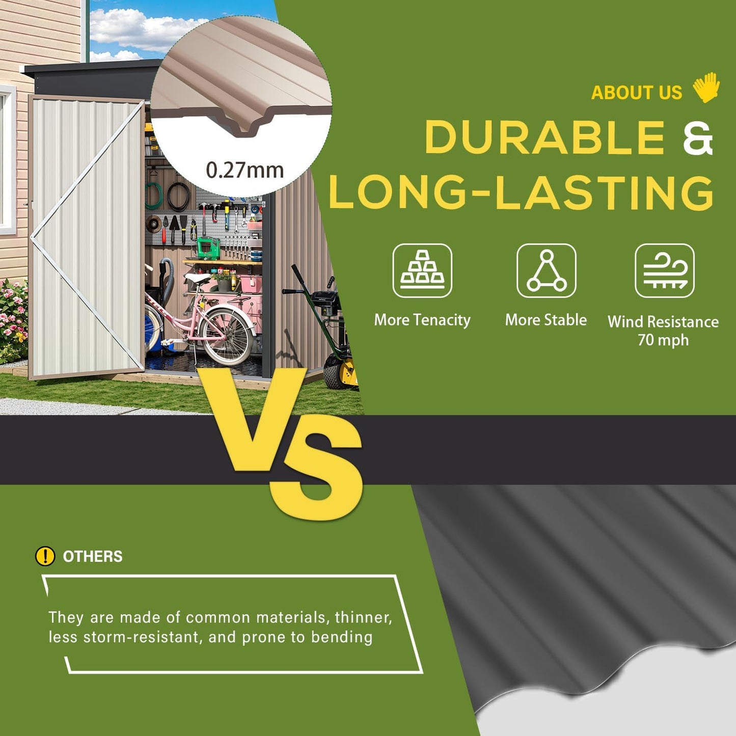 YODOLLA 5'x3' Outdoor Storage Shed with Floor Base, Small Metal Garden Sheds