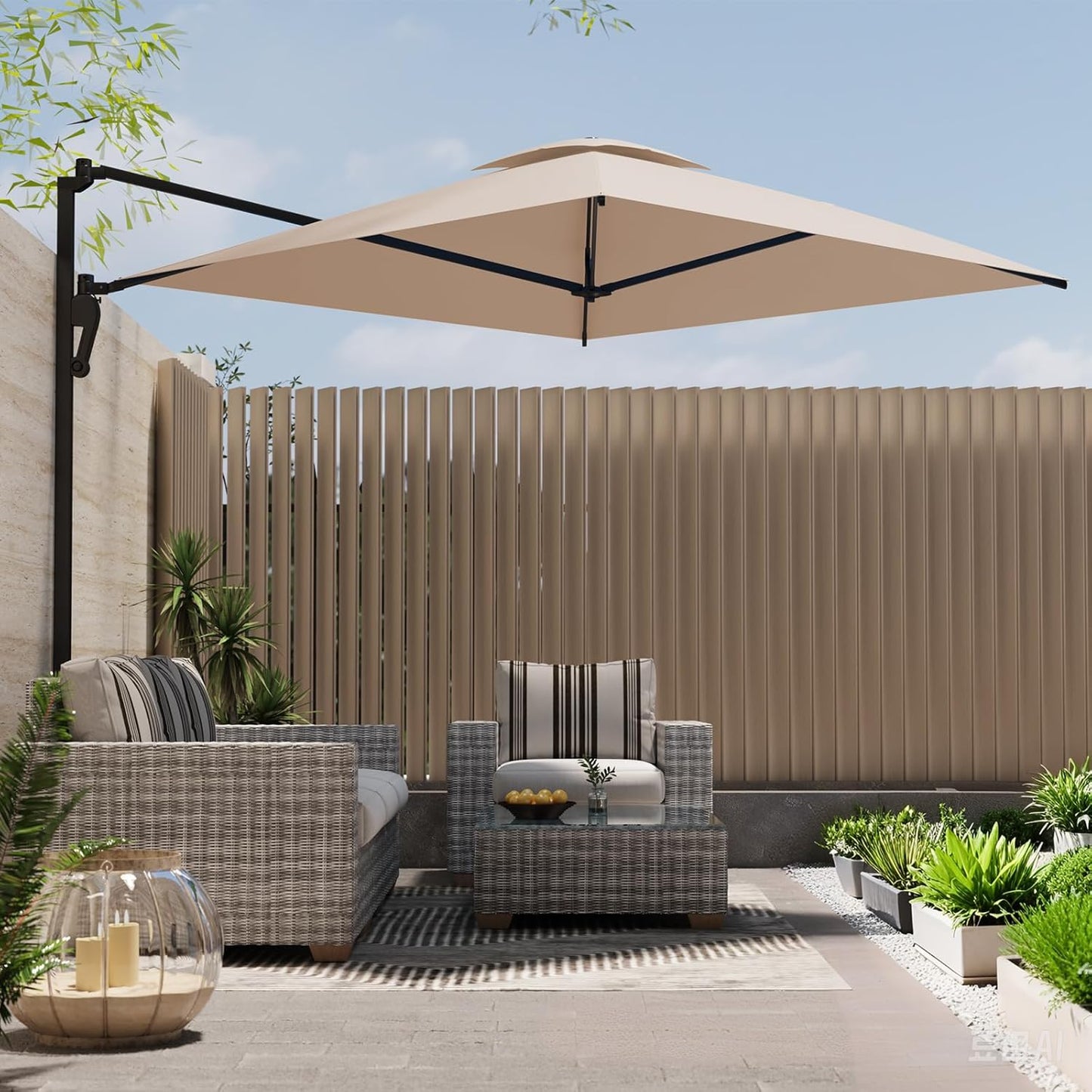 YODOLLA 10ft Wall Mounted Patio Umbrella, Rectangle Outdoor Patio Umbrella