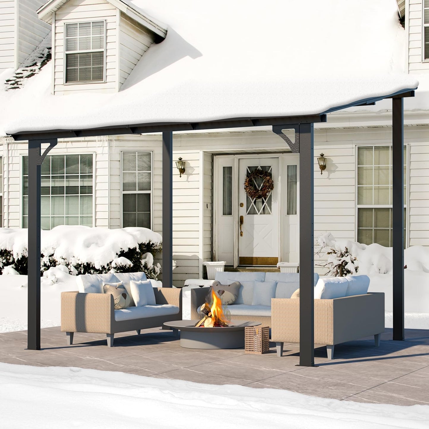 YODOLLA 10' x 8' Lean to Gazebo Pergola for Patio, Dark Grey