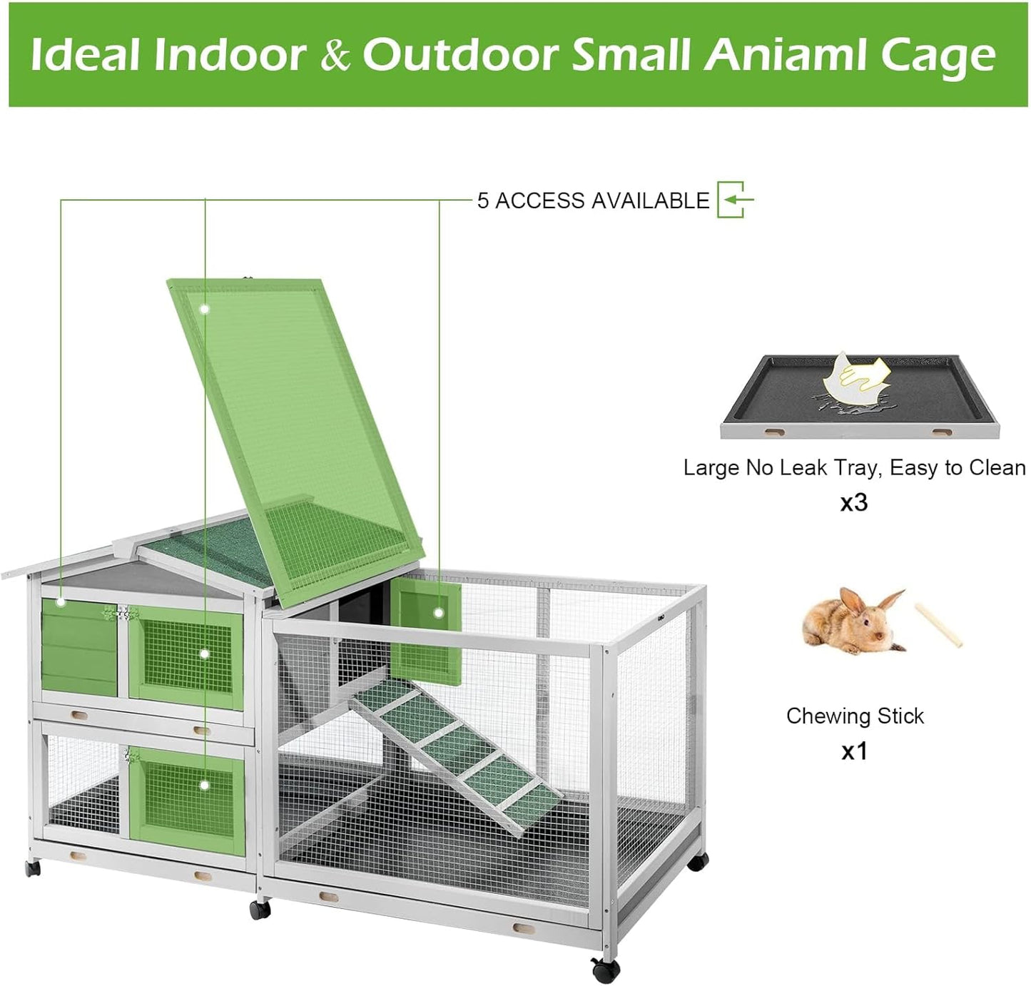 YODOLLA 61.5'' Wooden Rabbit Hutch Two Story Bunny Cage